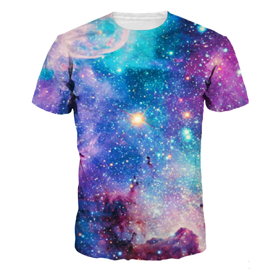 

2019 Summer Children Harajuku Style Colorful T-shirt Boy/Girl Space Galaxy Star Universe Printed T shirts Kids Fashion Pullover