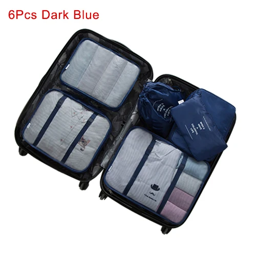 8 шт. дорожный набор сумка для хранения водонепроницаемая одежда Сортировка Органайзер багаж обувь Упаковка Куб дома сумки для шкафа чехол аккуратный Чехол - Цвет: 6Pcs Dark blue