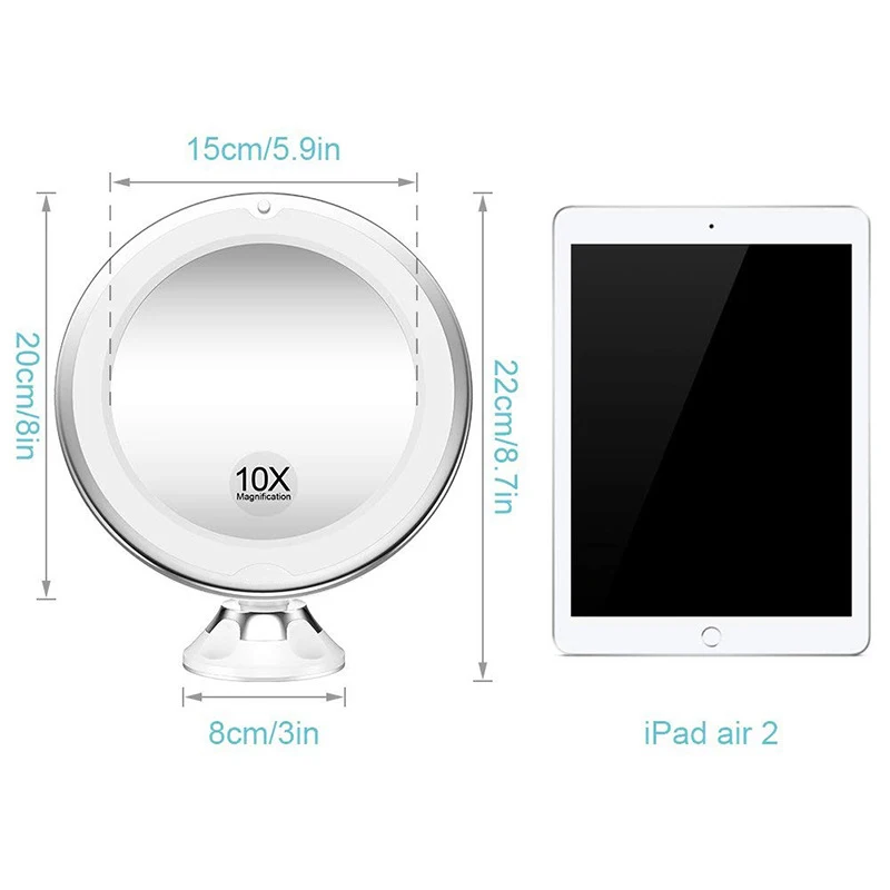 

LED Light 10X Magnifying Makeup Mirror with Suction Cup 360 Rotate for Home Travel Bathroom HS11