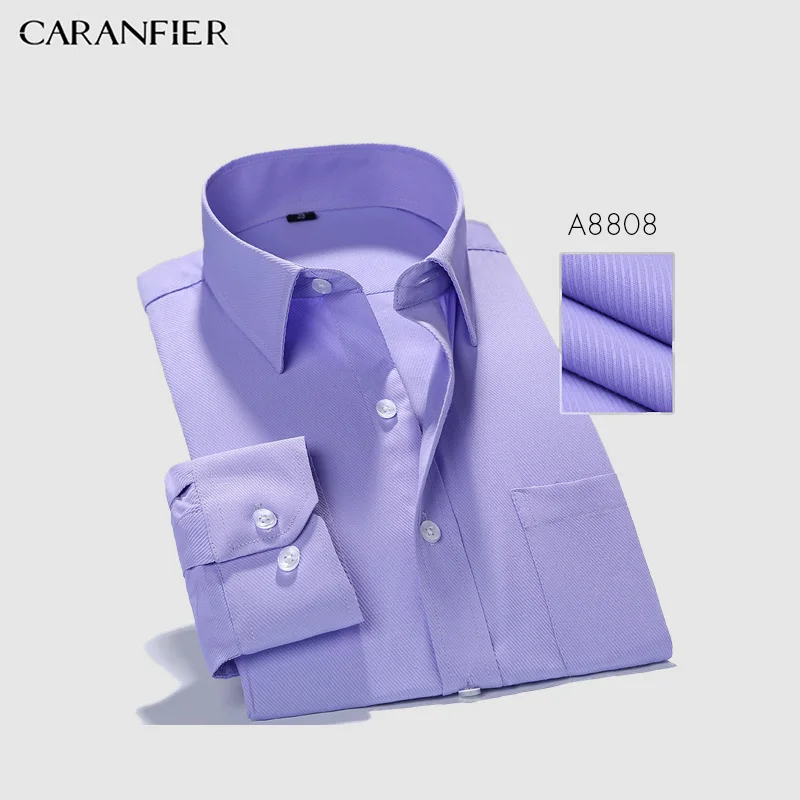 CARANFIER رجل اللباس قمصان الأعمال الرجال حك ضئيلة تيشيرت ضيق بأكمام طويلة لون نقي الكلاسيكية الاجتماعية عارضة Camisa الغمد