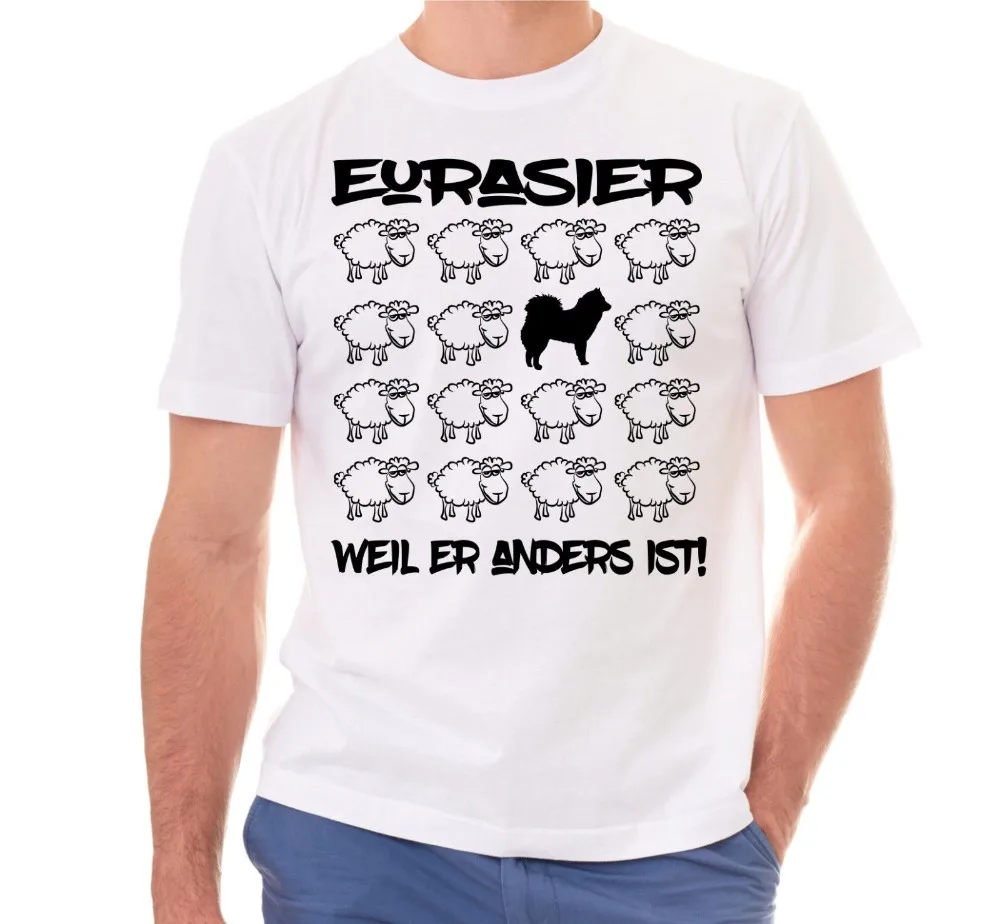 Хлопковая футболка модная футболка Черная овечка-EURASIER-Hunde Fun Schaf Hund Druck digital Siviwonder tee Shirt