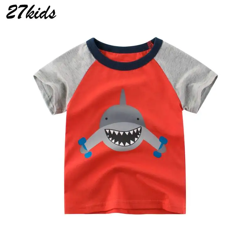 

27kids Shark Animal Print Children Kids t-shirts for Boys Tops Clothes Summer Kids Short Sleeve Clothing Kids T Shirt
