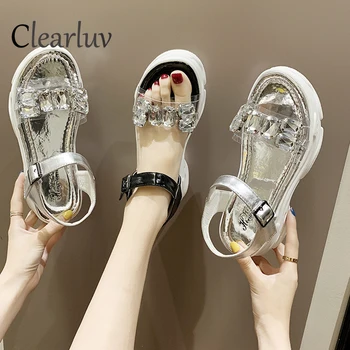 

Brand new Roman-style transparent rhinestones, wild wedges sports sandals thick-bottomed muffins beach gladiator shoes C1338