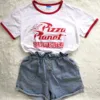 Hillbilly Funny Pizza Planet Humor Summer T shirt Red Edge Ladies Short Sleeved Loose Plus Size Casual Top O-neck Hipster Tumblr 1