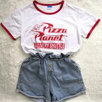 Hillbilly Funny Pizza Planet Humor Summer T shirt Red Edge Ladies Short Sleeved Loose Plus Size Casual Top O-neck Hipster Tumblr 1