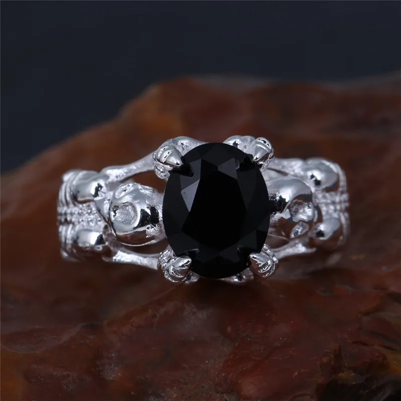 

Crazy Feng New Gothic Punk Skull Skeleton Hand Black CZ Crystal Ring For Women Men Fashion Finger Ring Jewelry Wholesale