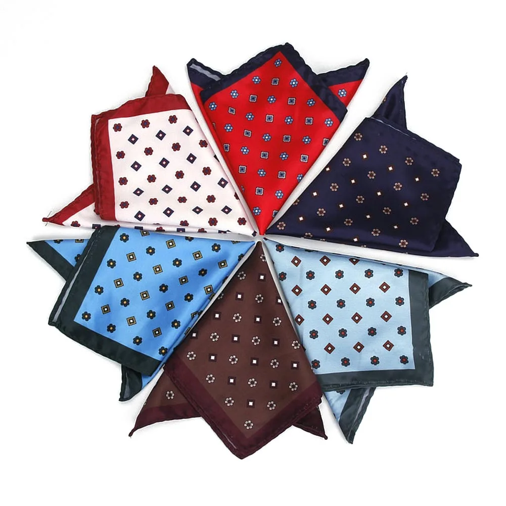 New Arrival 12 Colors Men Handkerchief Floral Printed Hankies Polyester
