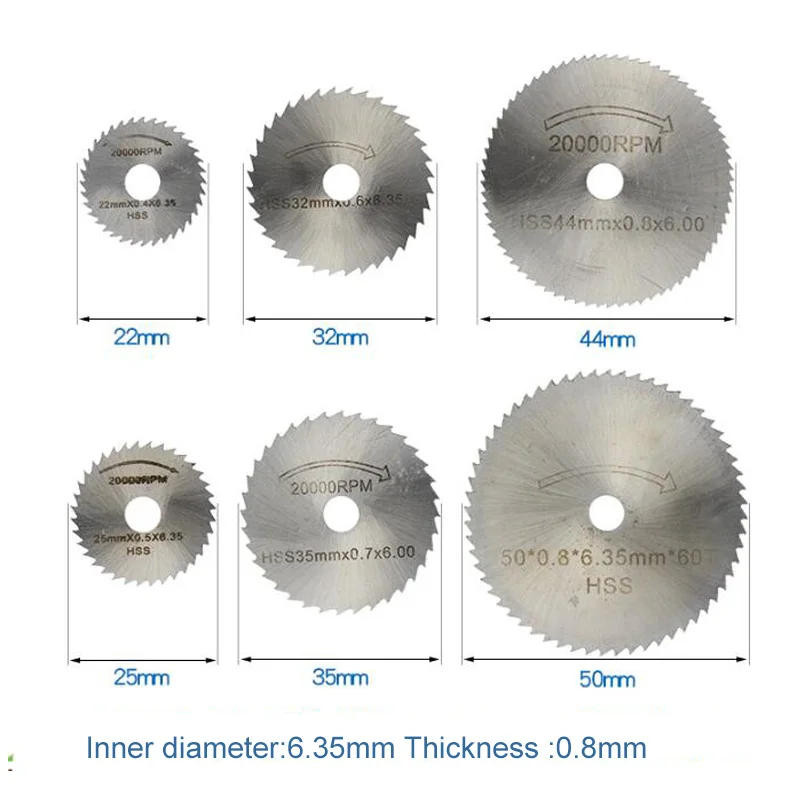 7 шт. 20-50 мм HSS Циркулярный пильный диск роторный инструмент для Dremel металлорежущий Электроинструмент набор дерева режущие диски сверлильная оправка среза