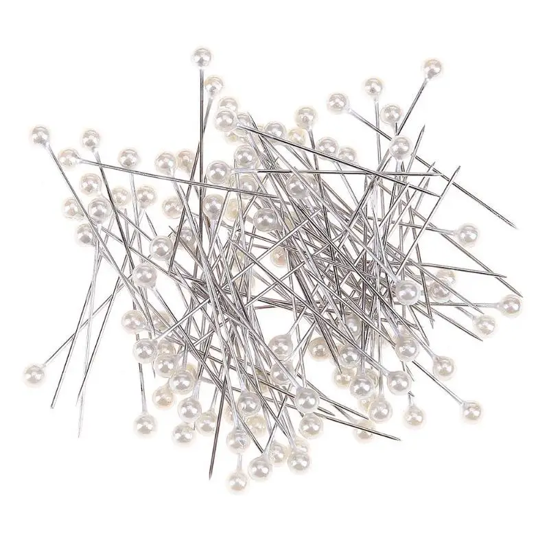 100pc Round Pearl Head Sewing Needles Stitch Pins Dressmaking Pins Wedding Bride Corsage Accessories Corsage Florists Sewing Pin - Цвет: Белый