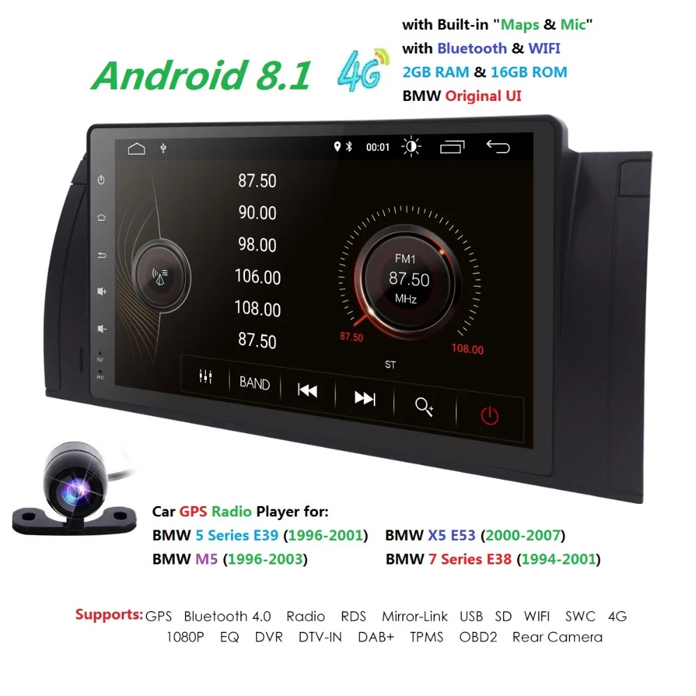 Sale 9" 1 Din AutoRadio Car NO DVD Multimedia for BMW E39 bmw x5 e53 M5 Android 8.1 Gps-navigation Tape Recorder Head unit Wifi BT 4G 4