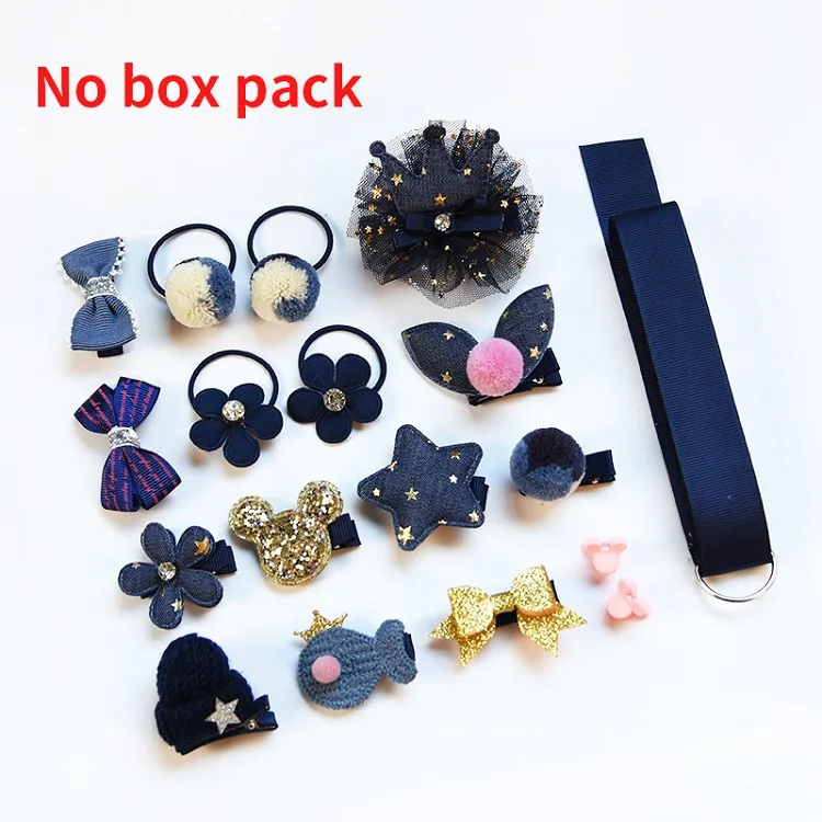 No Box-Navy Raindo 18 шт./кор. дети милые женские аксессуары для волос комплект ткани для младенцев с цветочным узором и бантом, заколки для волос для девочек, повязка на голову в подарок - Цвет: No Box-Navy