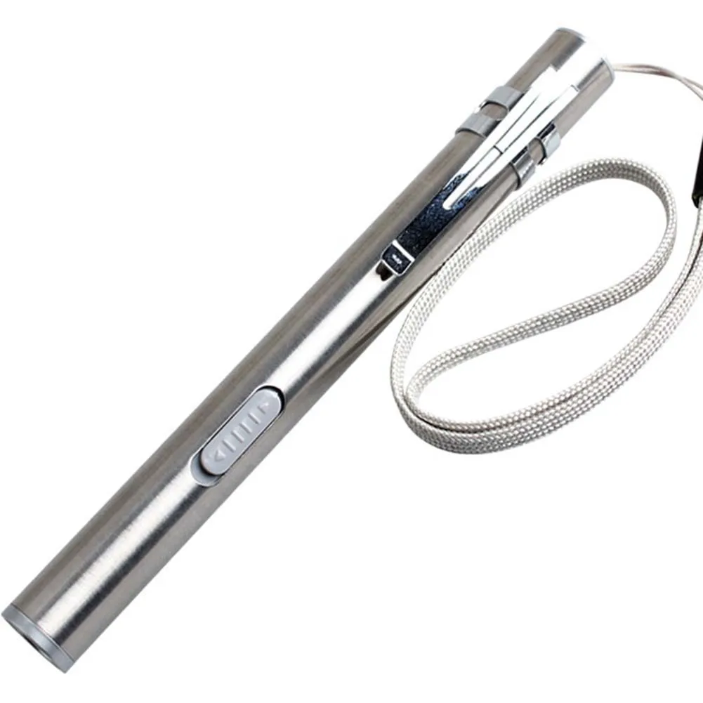 13cm Portable Mini Pen Flashlight Stainless Steel USB Rechargeable LED