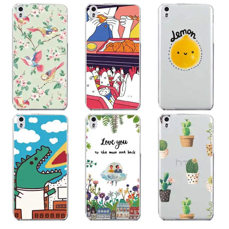 Dinasour Soft Clear TPU Phone Case For HTC D820 M8 M9 A9 Chicken Printed Lemon Fundas Cactus Coque Silicone Cover Free Shipping | Мобильные