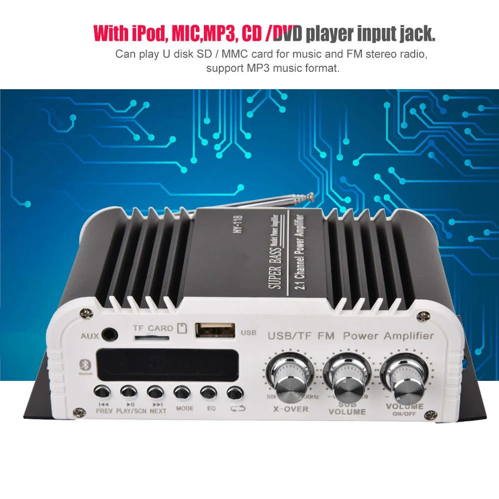 Бренд SOONHUA 2.1CH усилитель Hi-Fi FM радио Super Bass Car Audio усилители SD USB DVD MP3 плеер