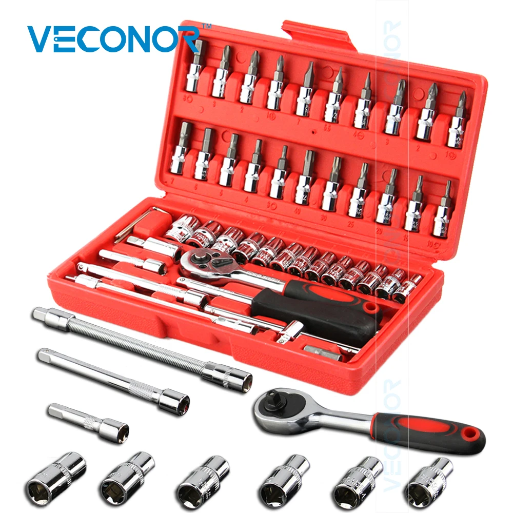 

46PCS Ratchet Socket Wrench Bit Set of Keys Ratcheting Screwdriver Kit Multitool CRV Steel With Case Packed
