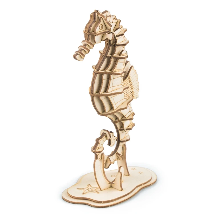 Robud DIY Деревянные 3D головоломки мультяшная модель животных Наборы сборки 33 шт. действие палец игрушечные лошадки для детей морской конек TG271