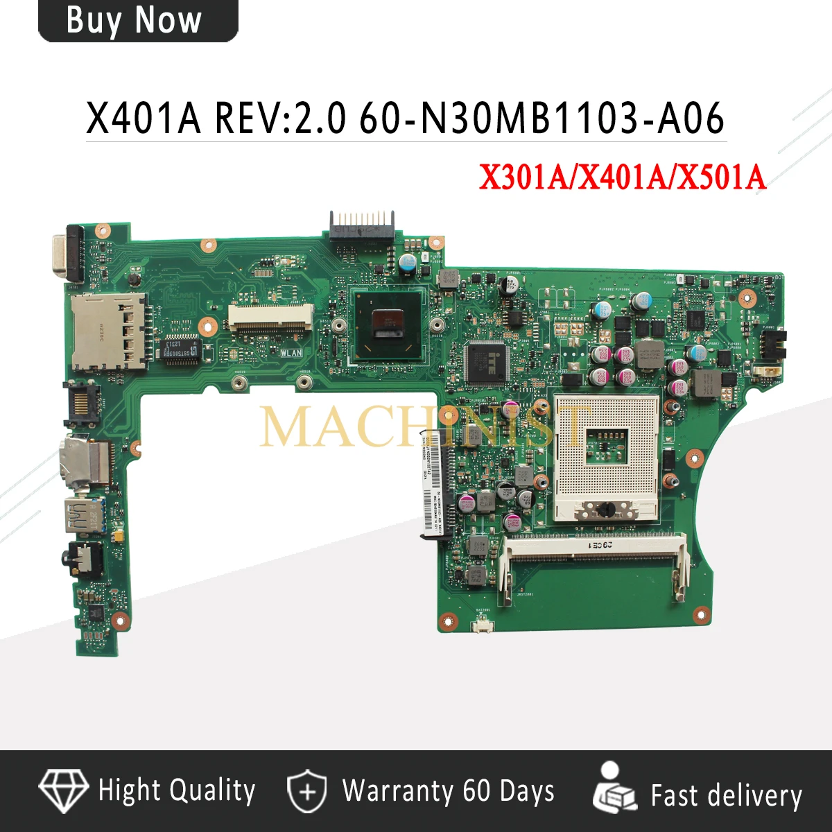 

X301A Motherboard REV:2.0 RAM For ASUS X301A X401A X501A laptop Motherboard X401A Mainboard X301A Motherboard test 100% OK