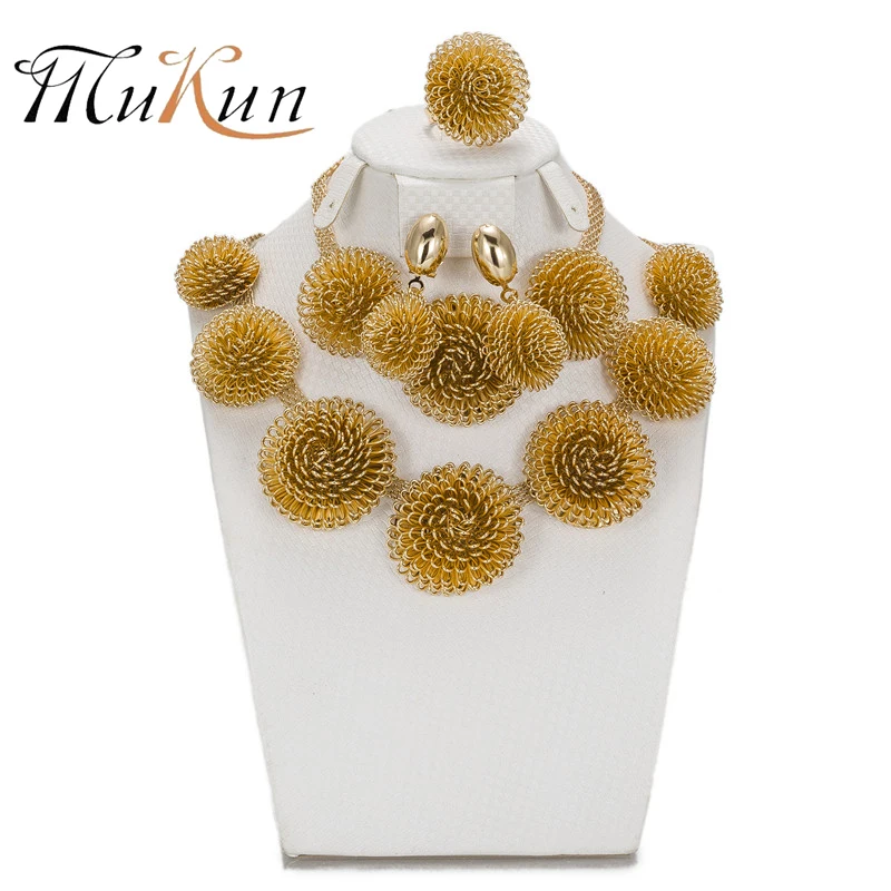 MuKun Dubai Jewelry Sets Bridal Gift Nigerian wedding accessories big african Gold color jewelry
