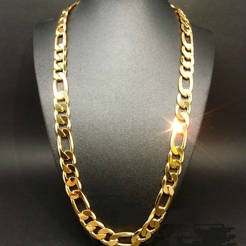 New! Heavy 98g 12mm Yellow Gold Filled Figaro Link Chain Necklace for Man 3+1 Link