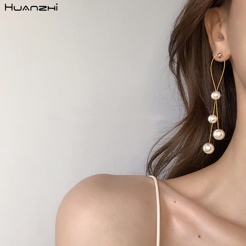 Серьги-подвески HUANZHI в Корейском стиле женские длинные висячие украшения с
