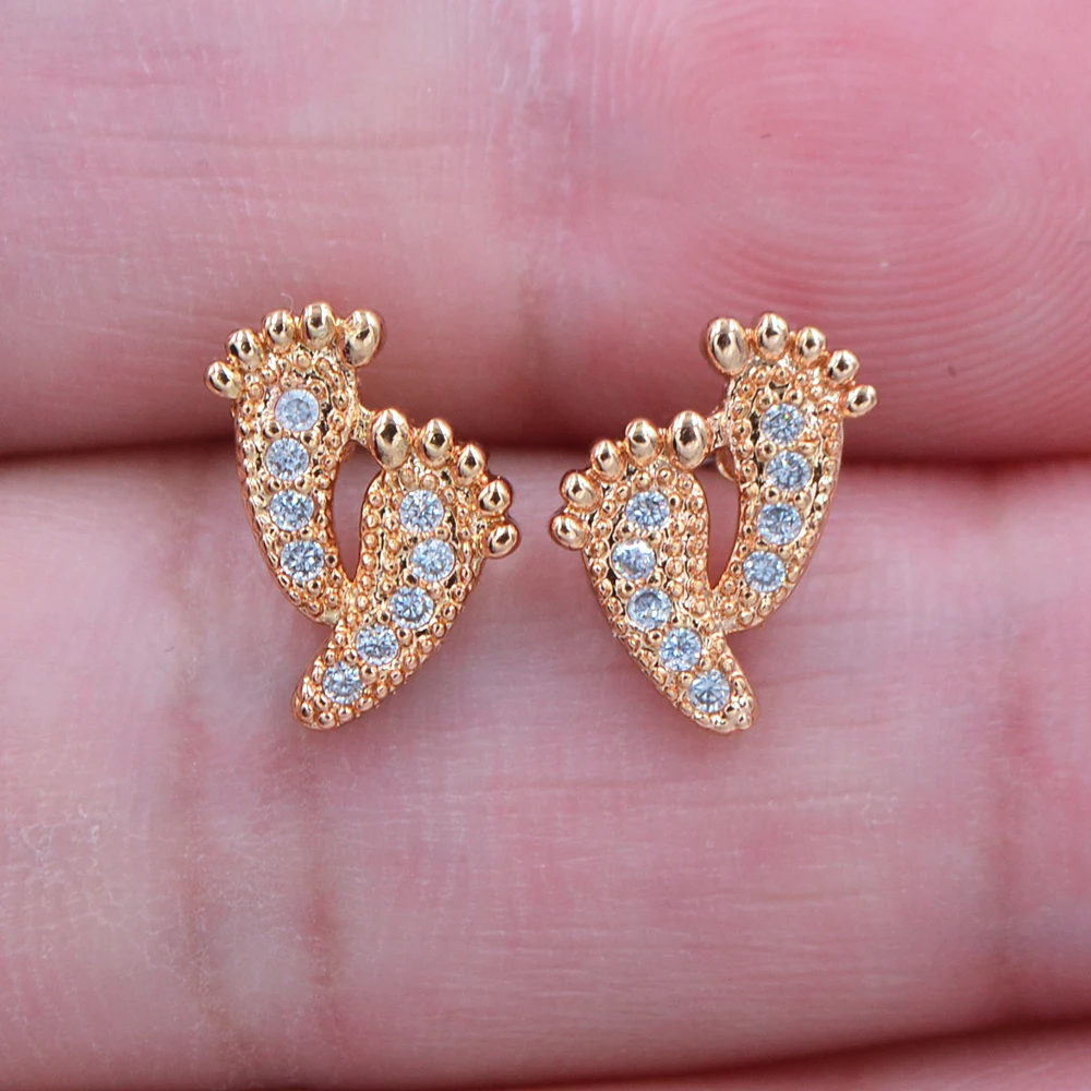 

Gold Color AAA+ Cubic Zirconia Fashion Women Clear CZ Cute Little Feet Stud Earrings Jewelry