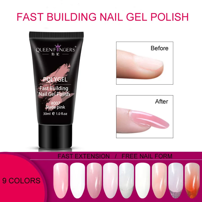 

30ml Fast Building Nails Poly Gel LED Light 9Colors Resin Quick Extension Gel Builder Polish For Nail Extensions Crystal Polygel