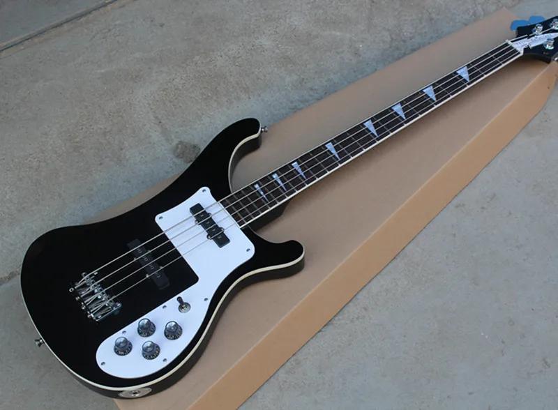 Черный 4-струнный электрическая бас-гитара с белая накладка, гриф из красного дерева, хром аппаратных средств, предложение по индивидуальному заказу
