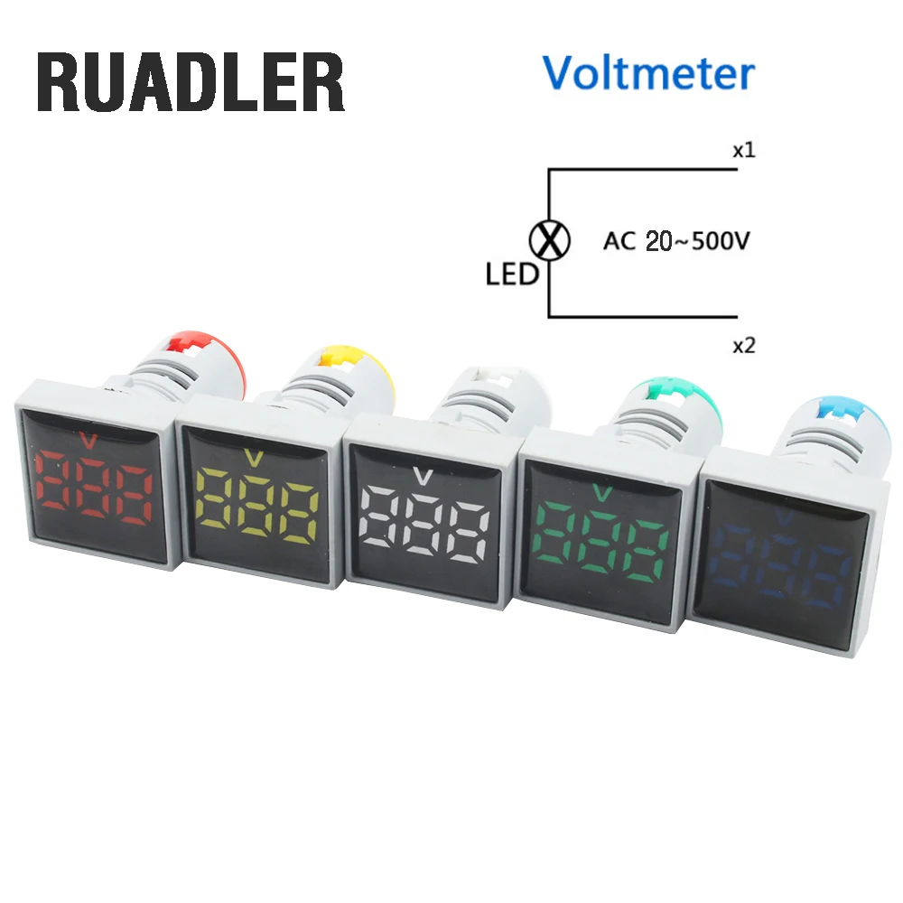 22 мм AC20-500V светодиодный цифровой квадратный вольтметр лампочка-индикатор красный желтый зеленый синий белый