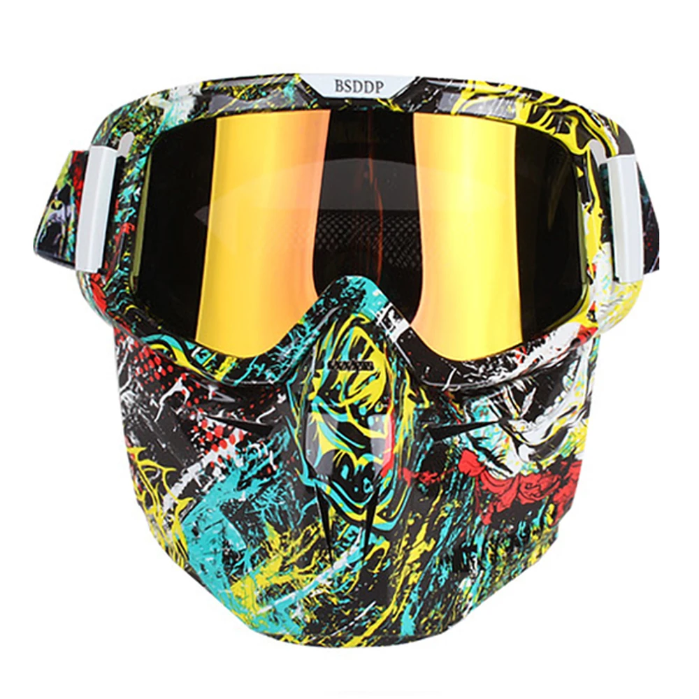 Новые мотоциклетные очки для мотокросса шлем очки Ретро Съемная модульная маска рот фильтр мотоцикл маска для лица щит - Цвет: D115 Colorful