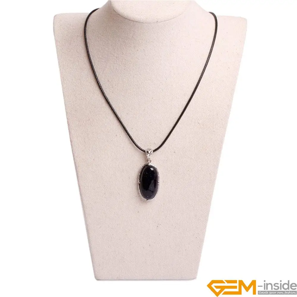 17X45 мм Овальный натуральный камень кулон Подвеска Leather ожерелье для моды DIY ювелирных изделий 18 дюймов - Окраска металла: Blue Sand Stone