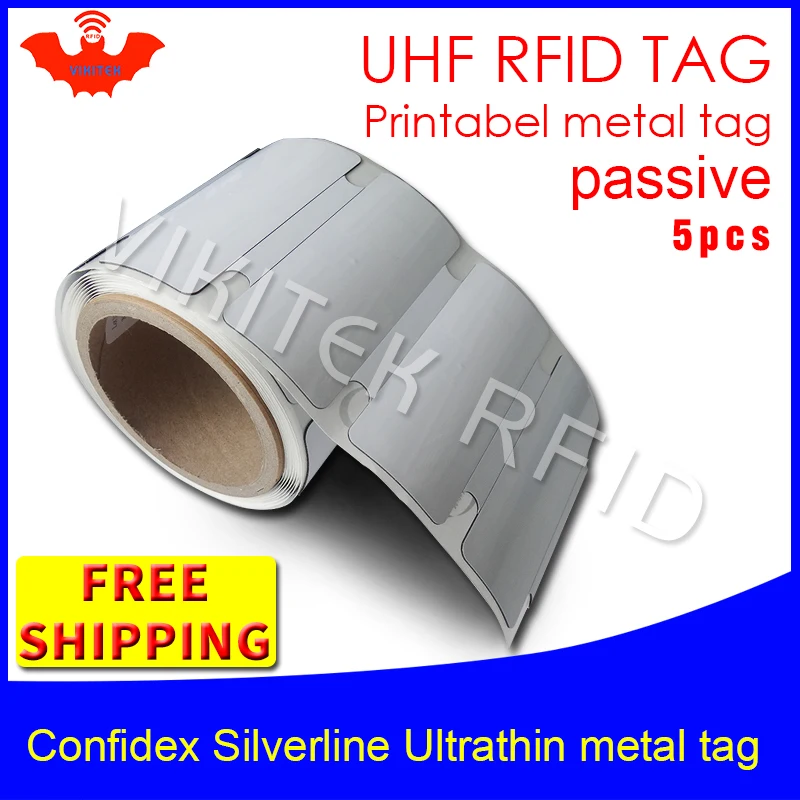 UHF RFID Ультратонкий Металл бирка линии серебрения confidex 915 МГц 868 МГц Impinj M4QT EPC 5 шт. печати Пассивная RFID этикетка