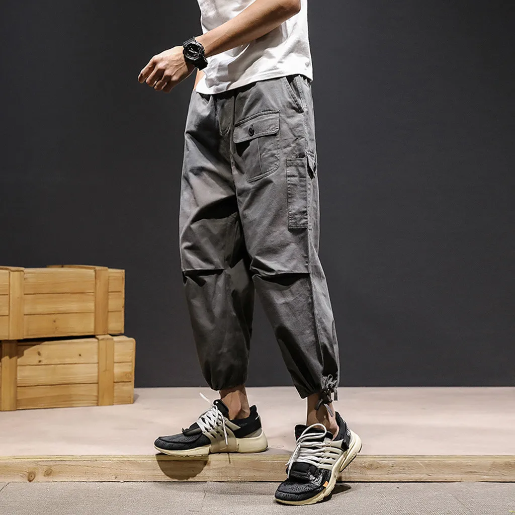 Новая уличная Мужская хип-хоп махровая Повседневная Уличная Спортивная балка ноги шаровары джоггеры брюки с боковыми карманами хлопковые мужские брюки - Цвет: E
