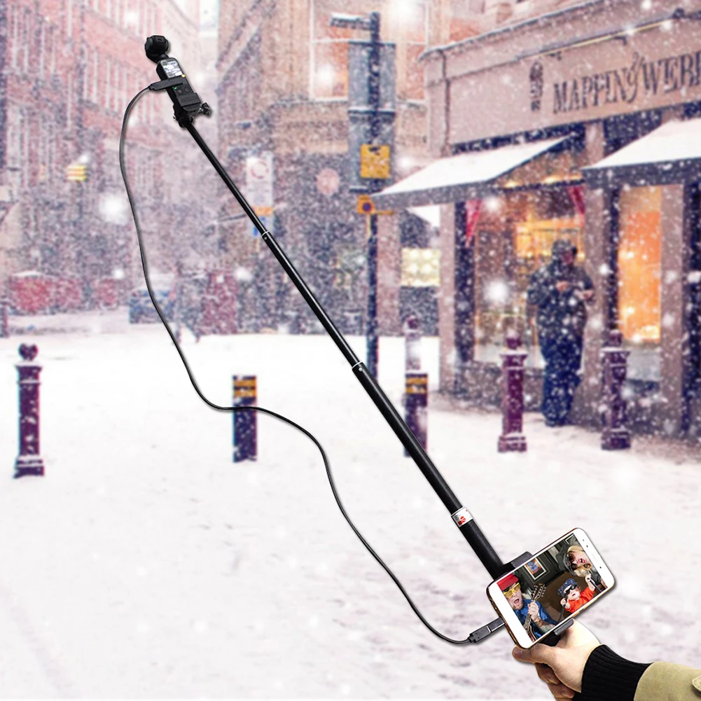 

Lock Cable Extended Telescopic Rod Phone Clip Portable Handheld Transfer Monopod Selfie Stick Black Camera For DJI OSMO Pocket