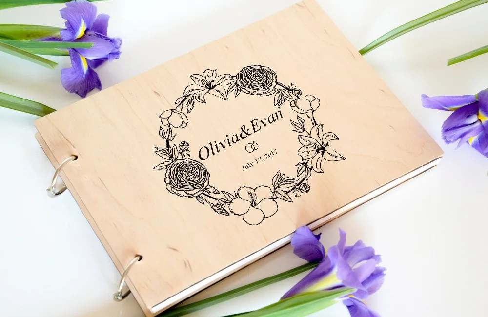 

Wedding guest book Wooden guest book Rustic black printing Guestbook Wedding memory Engraved guest book Custom guest book