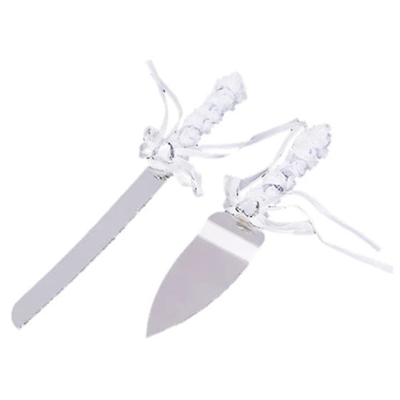 

PHFU-1 set of 2 silver stainless steel bow knees love lace cutlery cutlery wedding supplies cake knife set: a cake knife 32 *