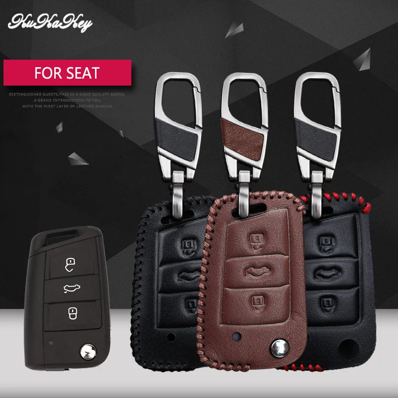 

Leather Car Key Case Cover For SEAT Leon Ibiza CUPTRA For VW Polo 2016 Golf 7 MK7 For Skoda Octavia Combi A7 Key Portect Case