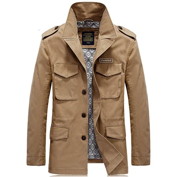 

New Brand AFS JEEP Spring Autumn Medium Long Jacket Pockets Decoration Military Jacket Trench Coat jaqueta masculino