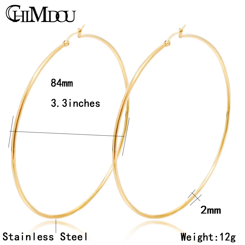 CHIMDOU брендовые Новые Простые Модные очаровательные серьги-кольца из нержавеющей стали геометрические круглые золотые серьги женские kolczyki kobiet - Окраска металла: 84mm 2mm gold color