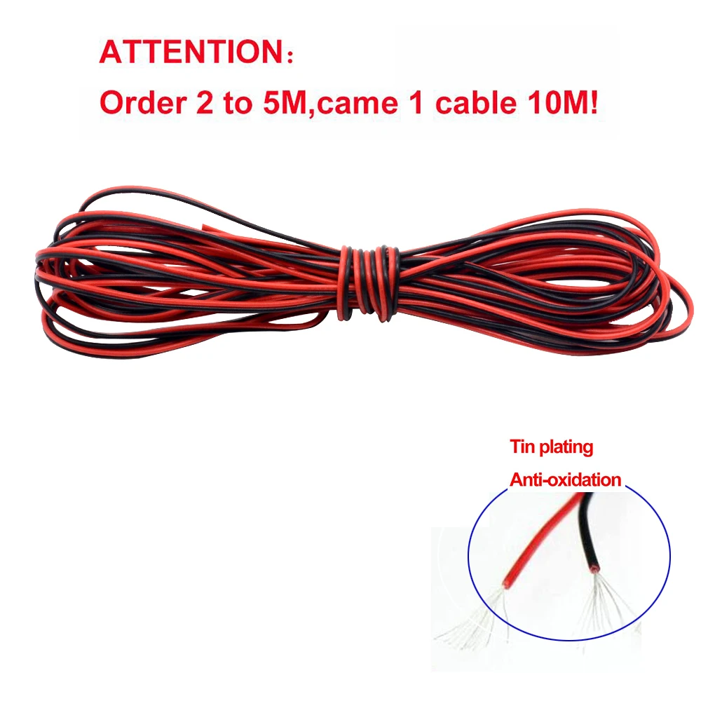 Red Black 2Pins 24AWG LED Extension Thinned Copper Wire Cable 5M/Lot with wire cross-section 0.2 PVC Insulated Wire for Car