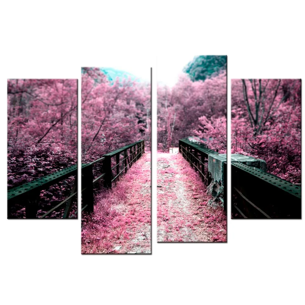 

4 Panels/Set Cherry blossoms painting Wall Art Printed On Canvas Wall Pictures For Living Room Decorative paintings