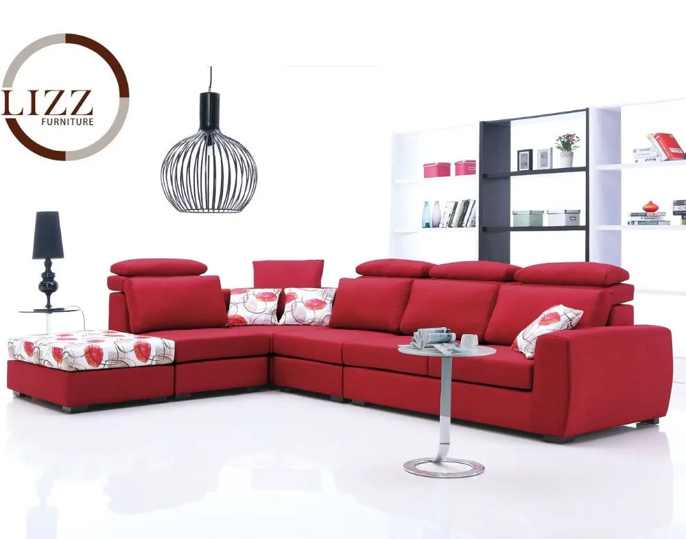Lizz L Shaped Corner Sofa Fabric Couch Bright Red Sofa Chinese