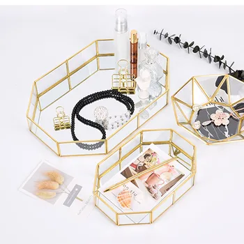 

Glass Metal Jewelry StorageTray Cosmetic Pencil Pen Holders Stationery Container Vintage Home Decor Small Item Storage Organizer