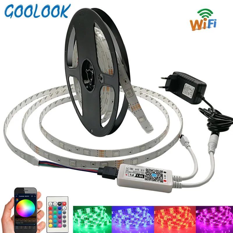 WiFi SMD5050 RGB LED Strip Light 2835 Waterproof led Lamp tape diode flexible ribbon controller DC 12V adapter set strip | Лампы и