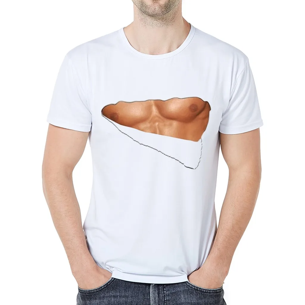 Большие размеры Футболка мужская летняя повседневная сексуальная 3D фальшивые мускулы печатных забавные мужские футболки одежда Camisetas Hombre