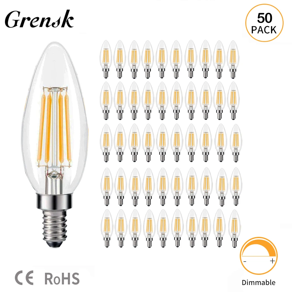 Grensk C35 Led E14 220V Dimmable Candle Bulbs 3.5W Retro Filament Led Lamp Warm White 2700K Flame Bulb Ampoule Bombillas Led E14