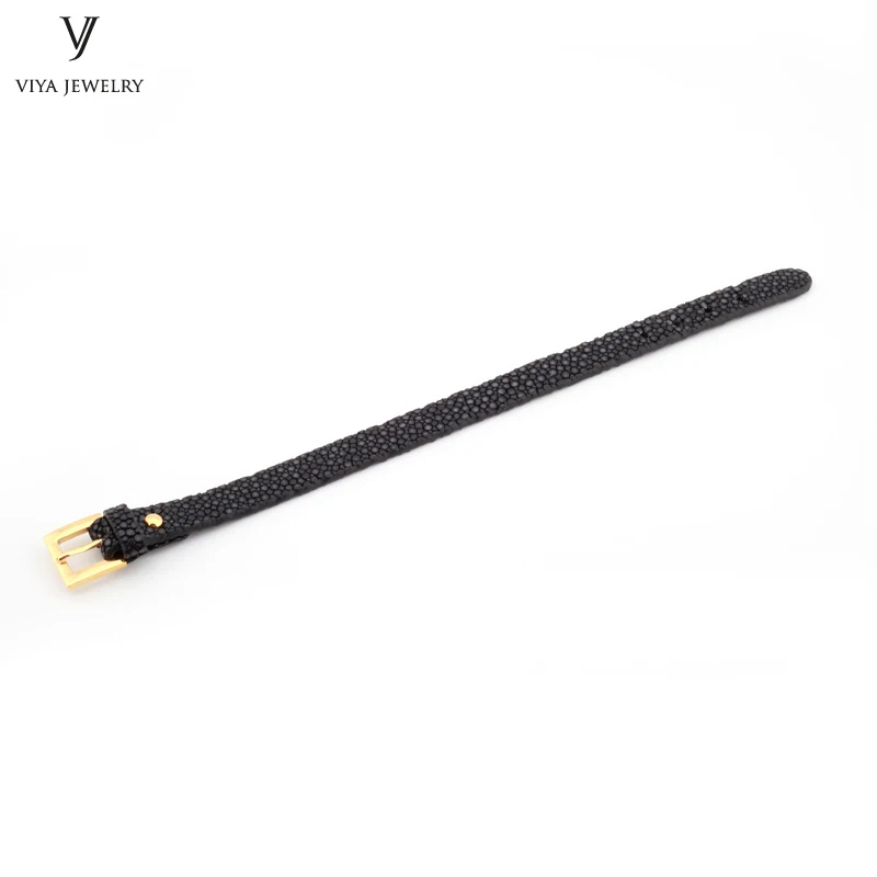 Simple Clasp Flat Stingray Python Cord Wrap Bracelet Charm Cuff Leather Men Bracelet 8mm Real Python Stingray Leather Wristband Adjust Bracelet (3)