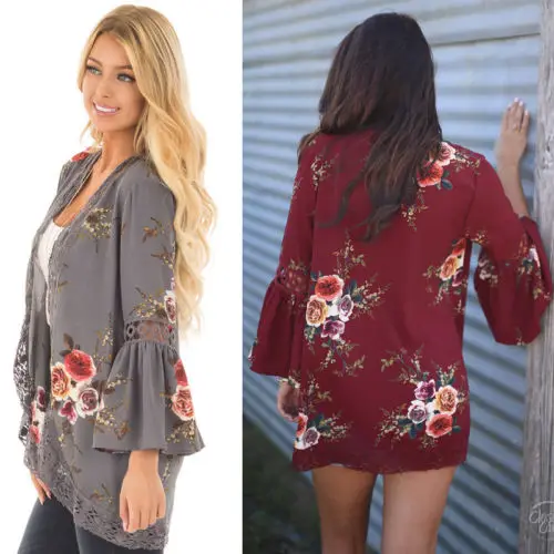 Женский длинный кардиган с цветочным принтом свободный трикотажный жакет