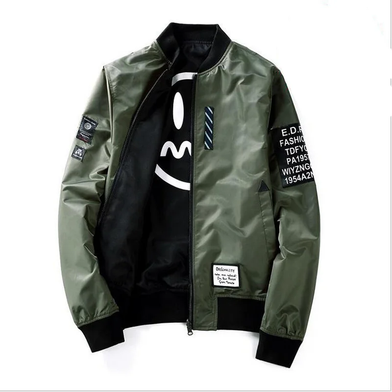 

High Quality Winter Army Green Military red varsity Flight Jacket Pilot Air Force Men Bomber Jacket Patches Green Both Side Wear