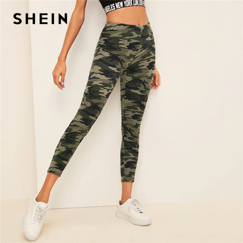 SHEIN, камуфляжные леггинсы с принтом, женские леггинсы,, повседневный стиль, весна, лето, Осень, эластичные леггинсы для фитнеса