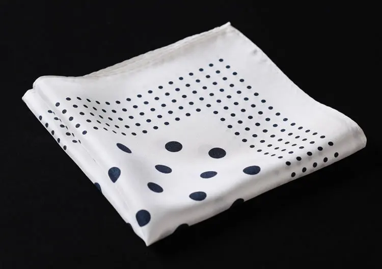 HN03W White Black Polka Dot Handkerchief 100 Natural Silk Satin Mens